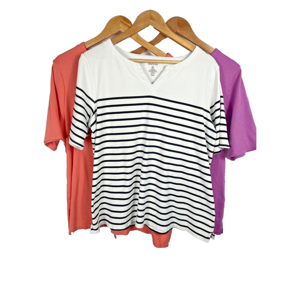Lot Of 3‎ Croft And Barrow Women's Tops Peach, Black/White Striped, Pink XXL